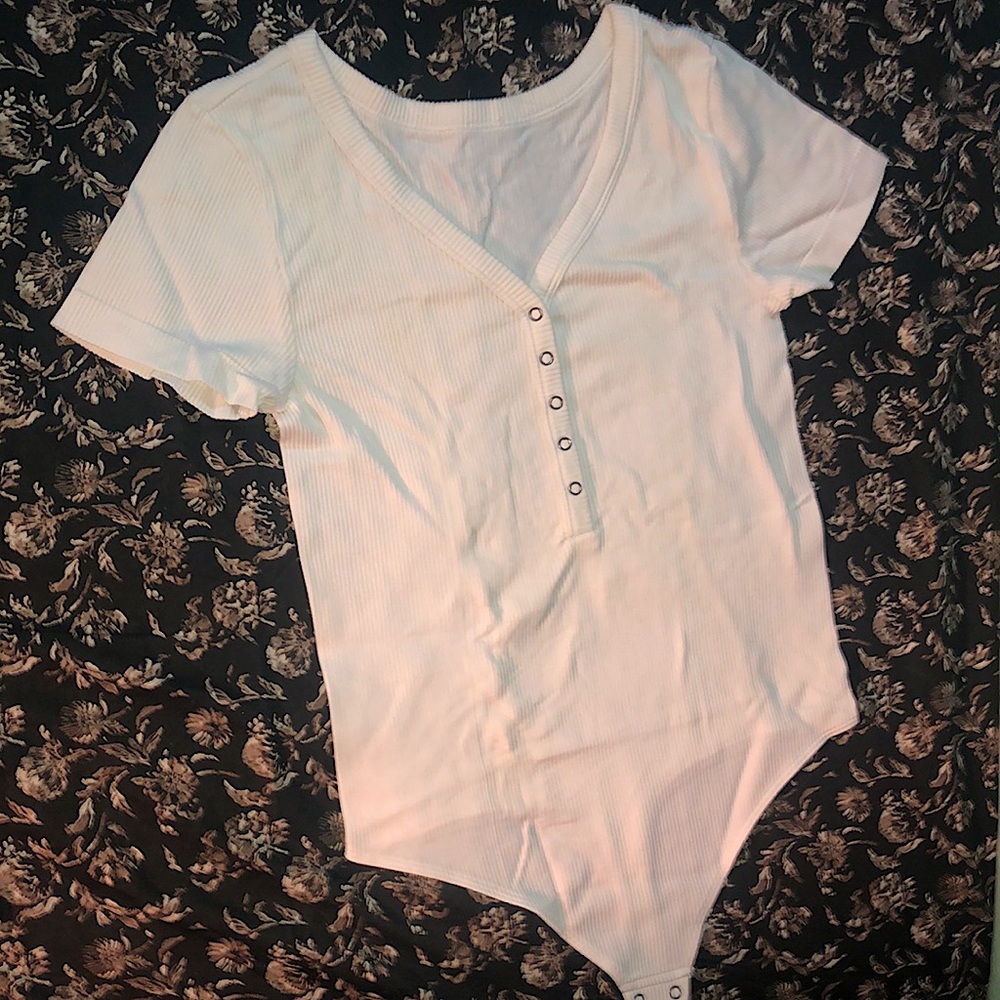 White Short Sleeved Button Down Bodysuit